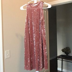 Pink crushed velvet sleeveless midi dress